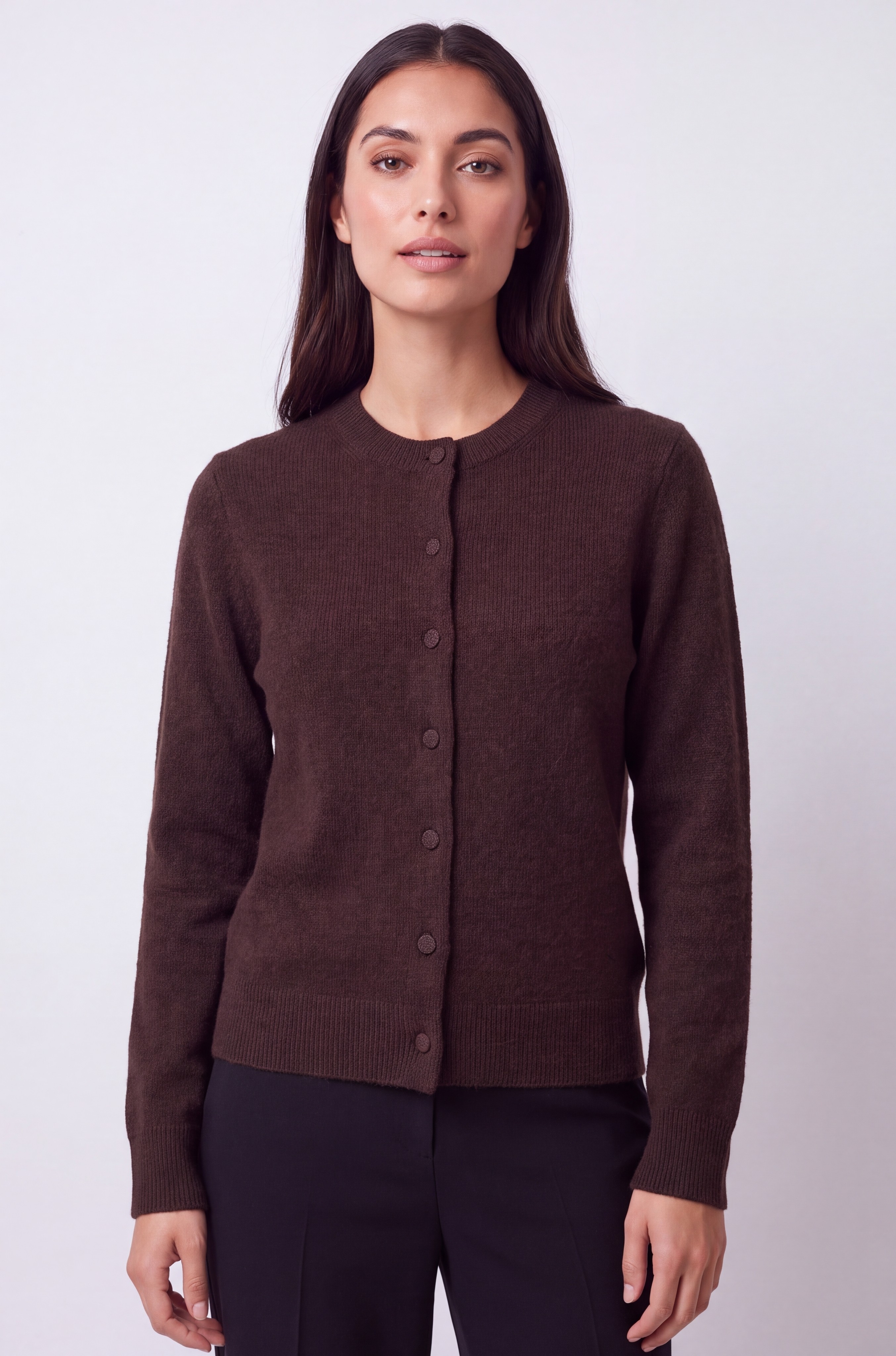 Dámsky kardigán BROADWAY NYC FASHION CHOCOLATE PLUM MELANGE Tmavohnedý melírovaný s.WEAR 2